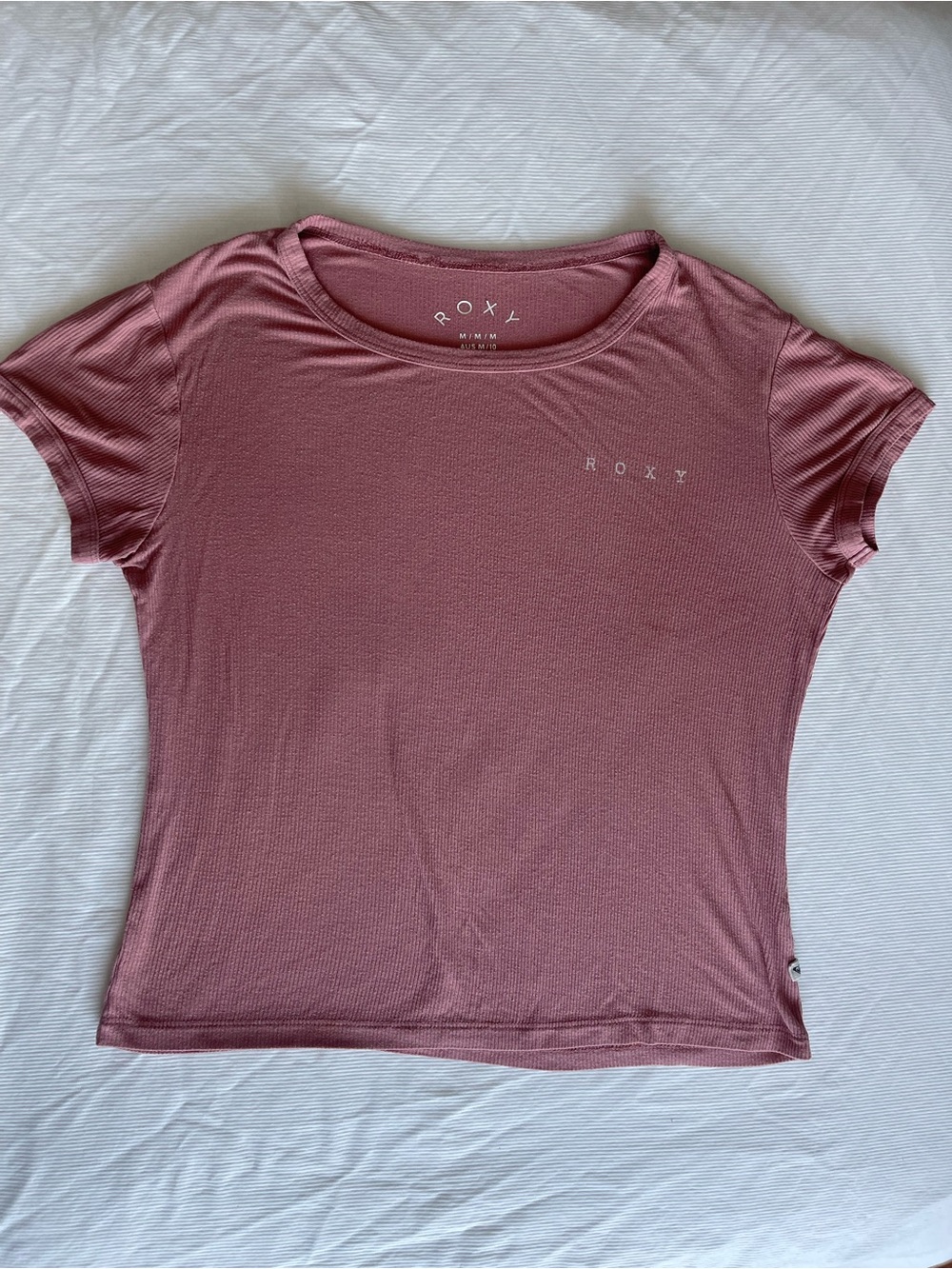 Roxy Womens Ribbed Short Sleeve T-Shirt Mauve Pink Size Medium